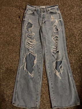 PacSun Light Blue Distressed Wide-Leg Jeans